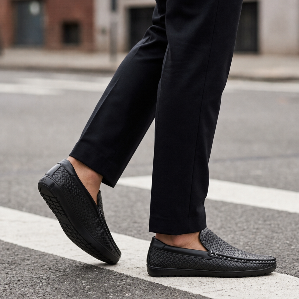 Altea Woven Leather Loafers in Black