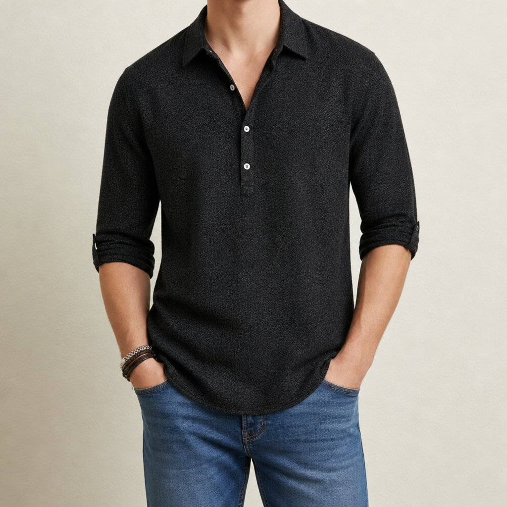 Palmera Linen Polo Shirt in Black