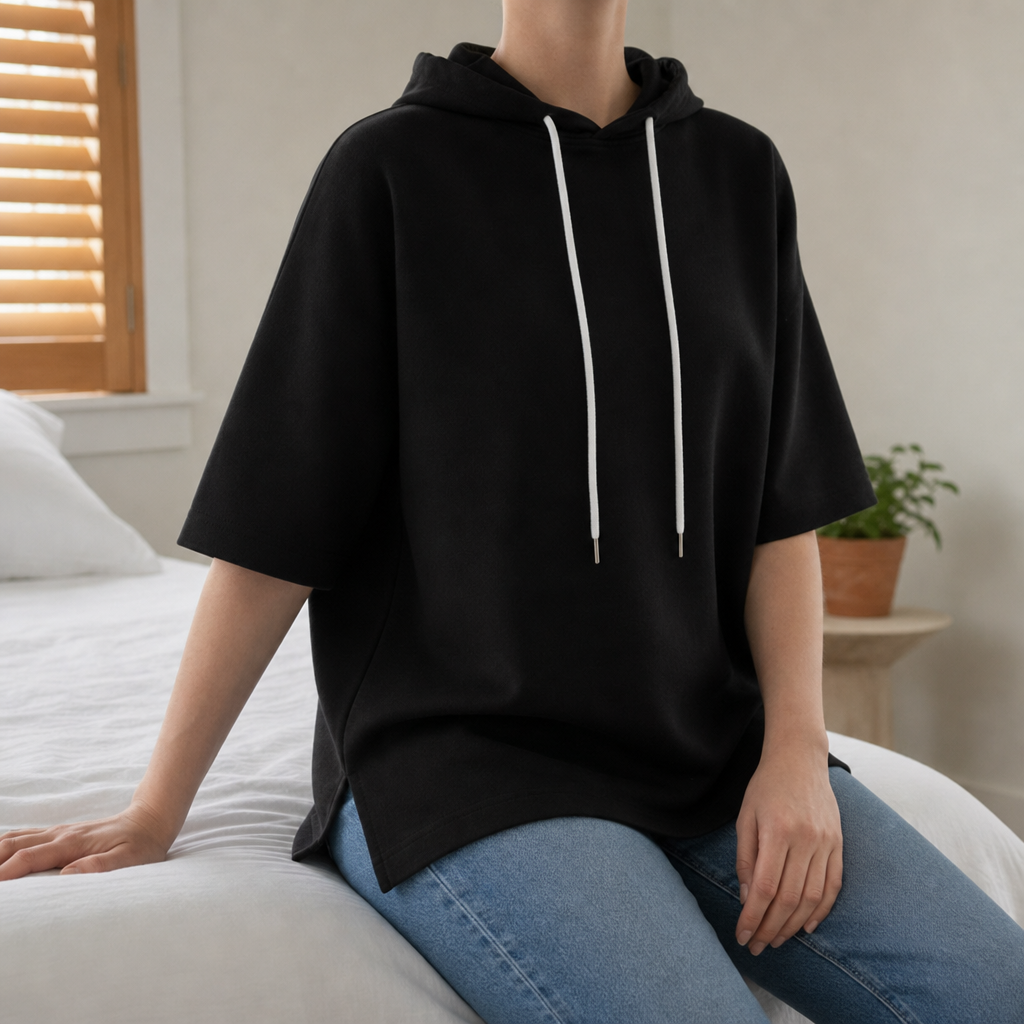 Nazare Short Sleeve Hoodie in Black