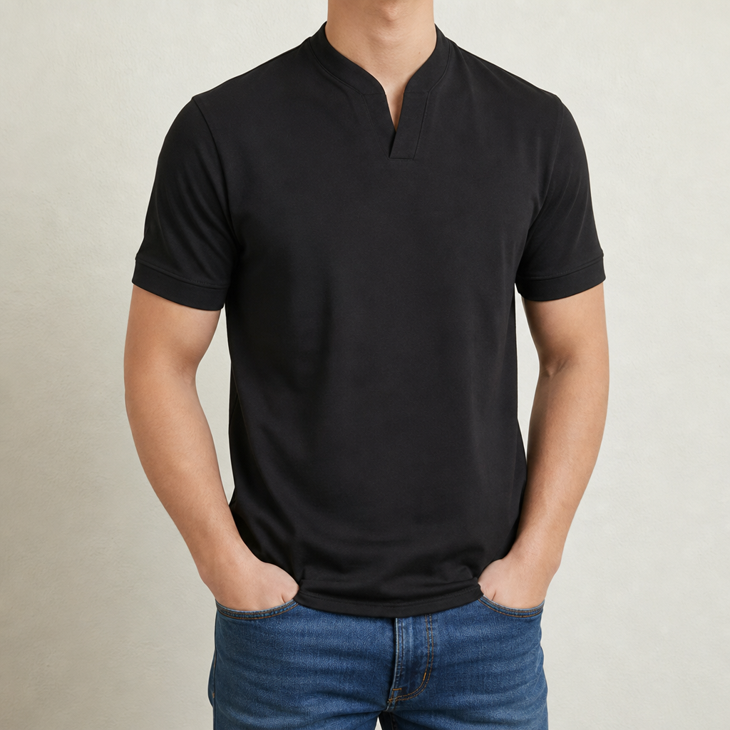 Carcassonne Slim Fit V-Neck Tee in Black