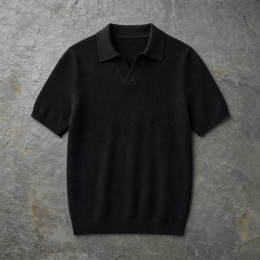 Formentera Textured Knit Polo in Black