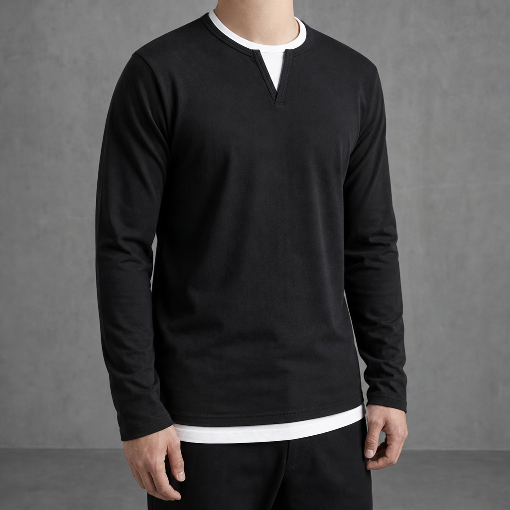 Sanremo Layered V-Notch Shirt in Black
