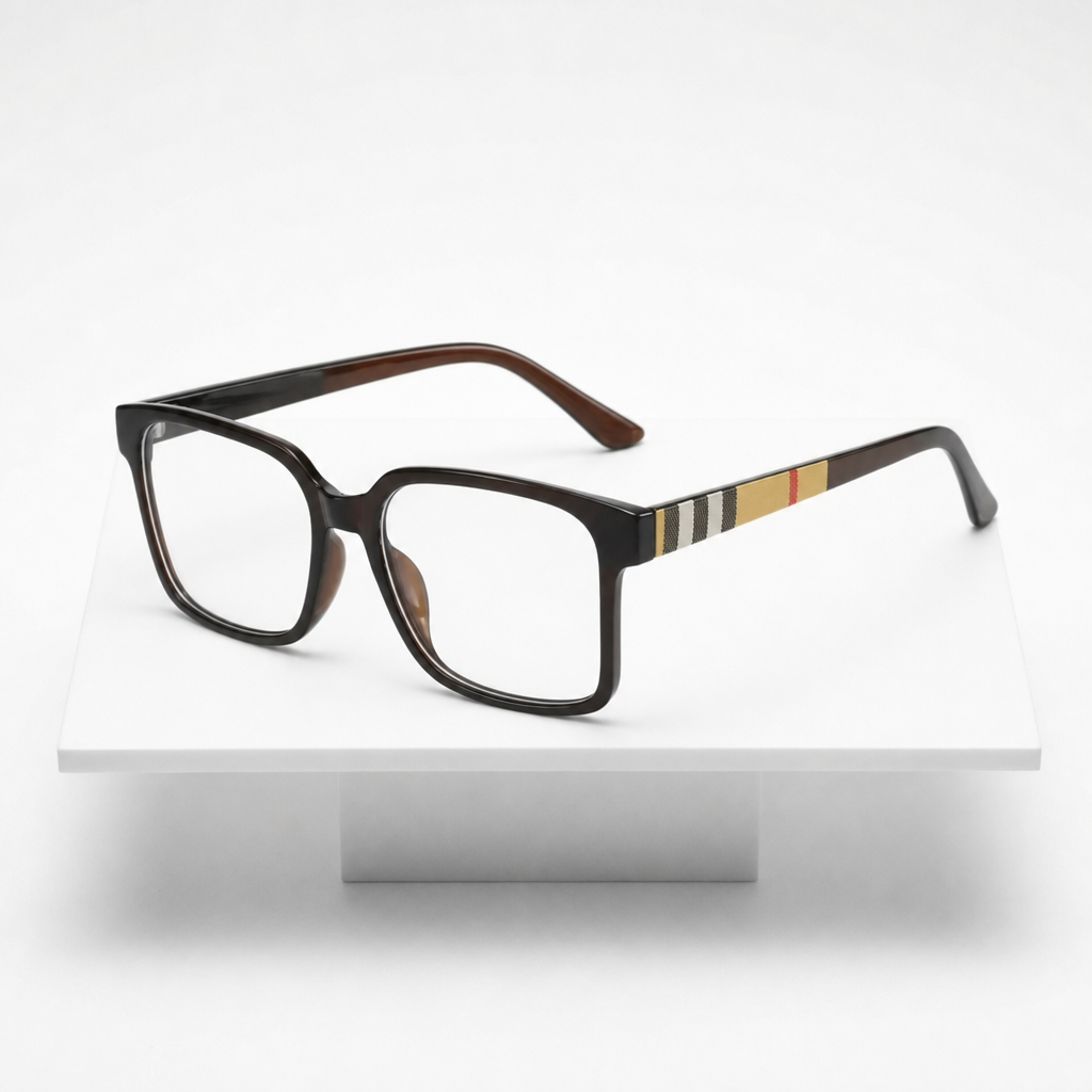 Kalymnos Square Striped Temple Glasses in Black