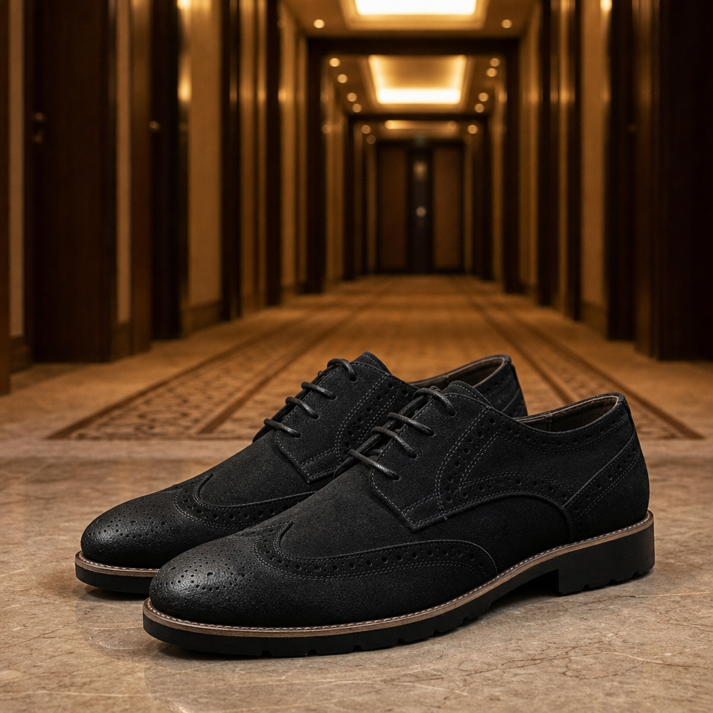 Skiathos Suede Wingtip Brogues in Black
