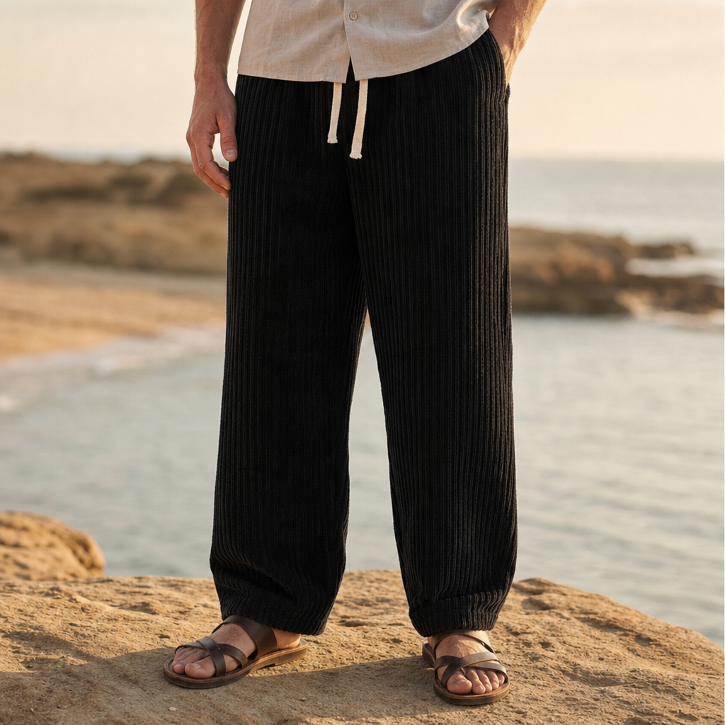 Figueres Wide-Leg Corduroy Pants in Black