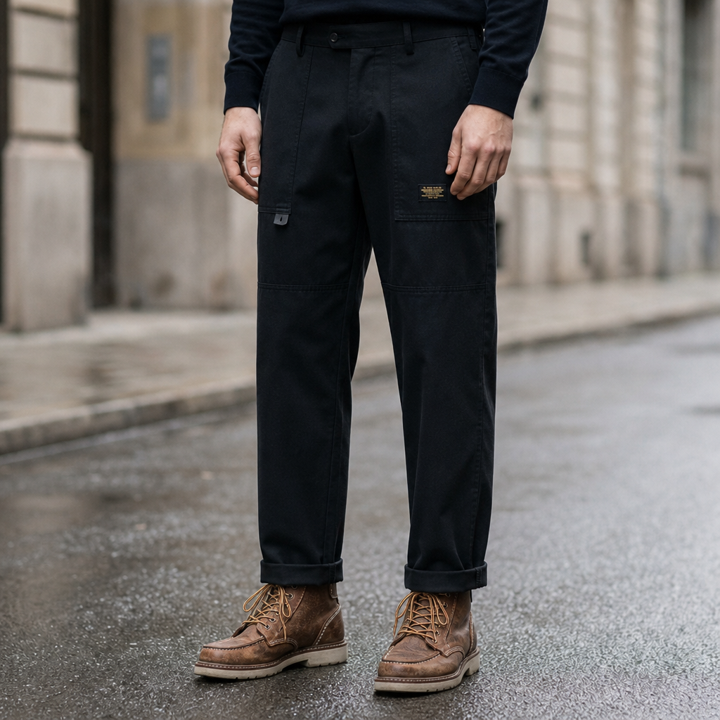 Birgu Relaxed Utility Cargo Pants in Black