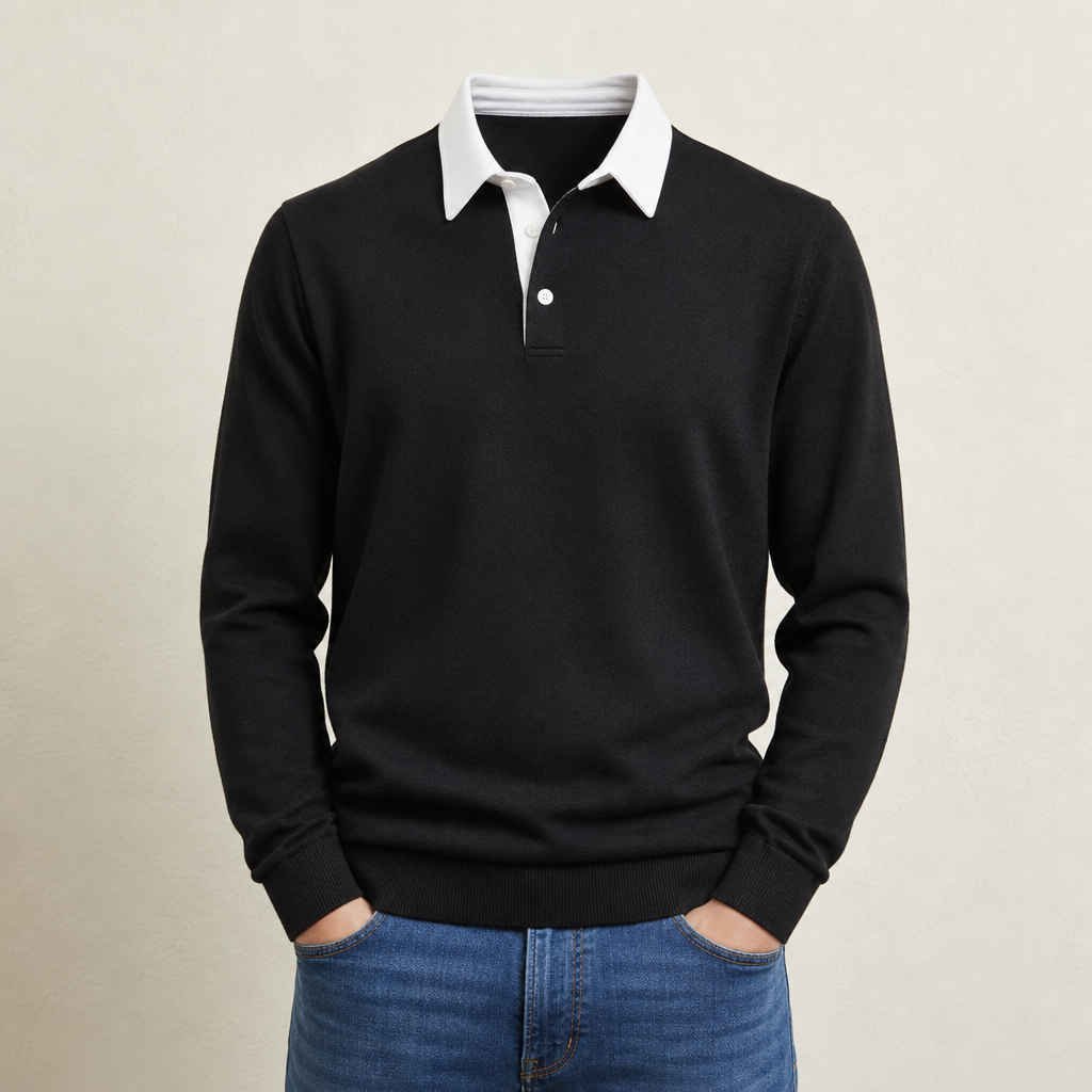 Youri Long Sleeve Polo in Black