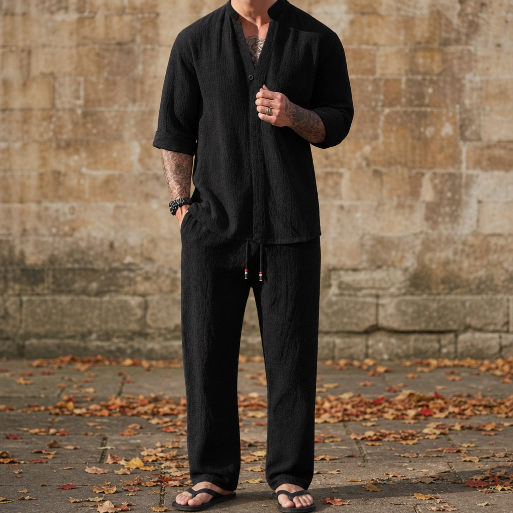 Skopelos Linen Two-Piece Set in Black