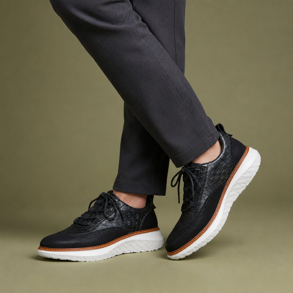 Valletta Woven Leather Dress Sneakers in Black