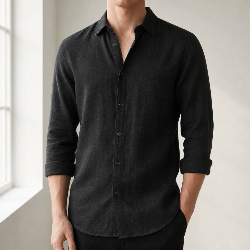 Dubrovnik Linen Button-Up Shirt in Black