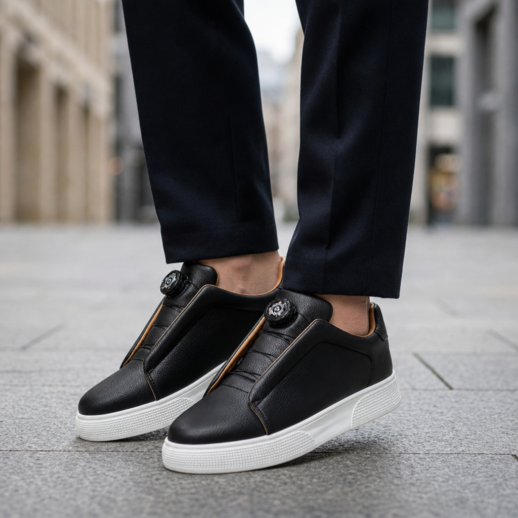Nerja Rotary Lace Leather Sneakers in Black