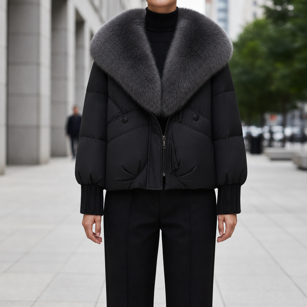 Stresa Fur Collar Puffer Coat in Black