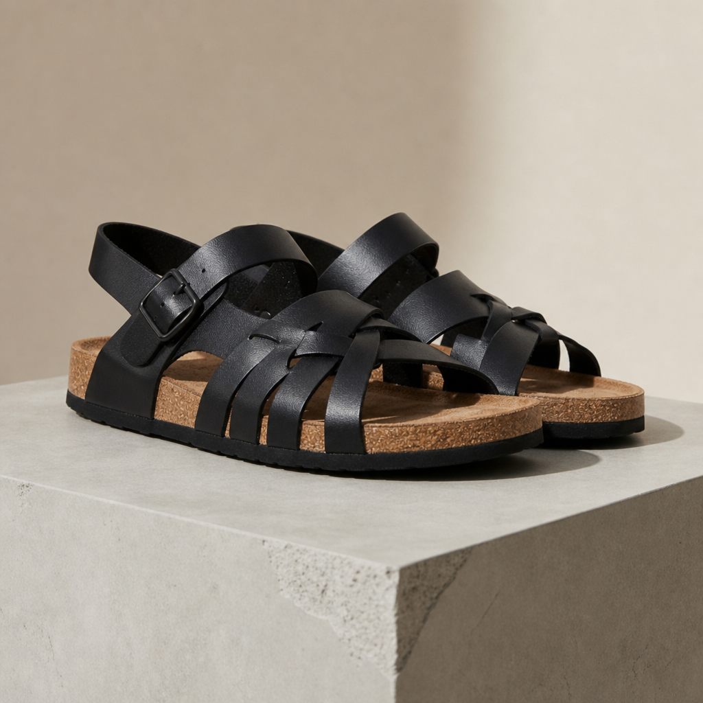 Ansouis Multi-Strap Cork Sandals in Black