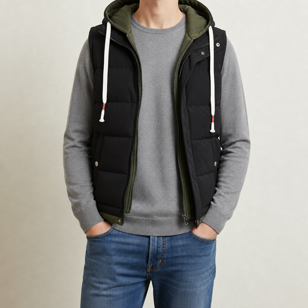 Marsaxlokk Hooded Puffer Gilet in Black