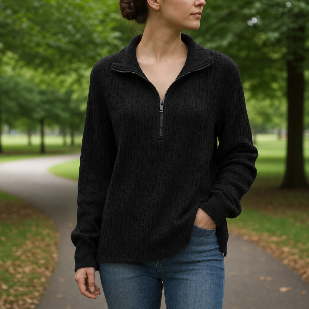 Soller Quarter-Zip Boucle Sweater in Black