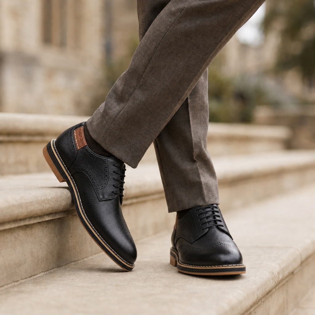 Portofino Leather Lace-Up Oxfords in Black