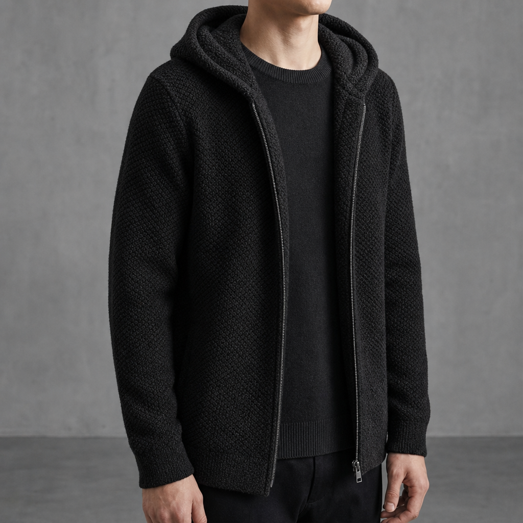 Santander Fleece-Lined Hooded Cardigan in Black