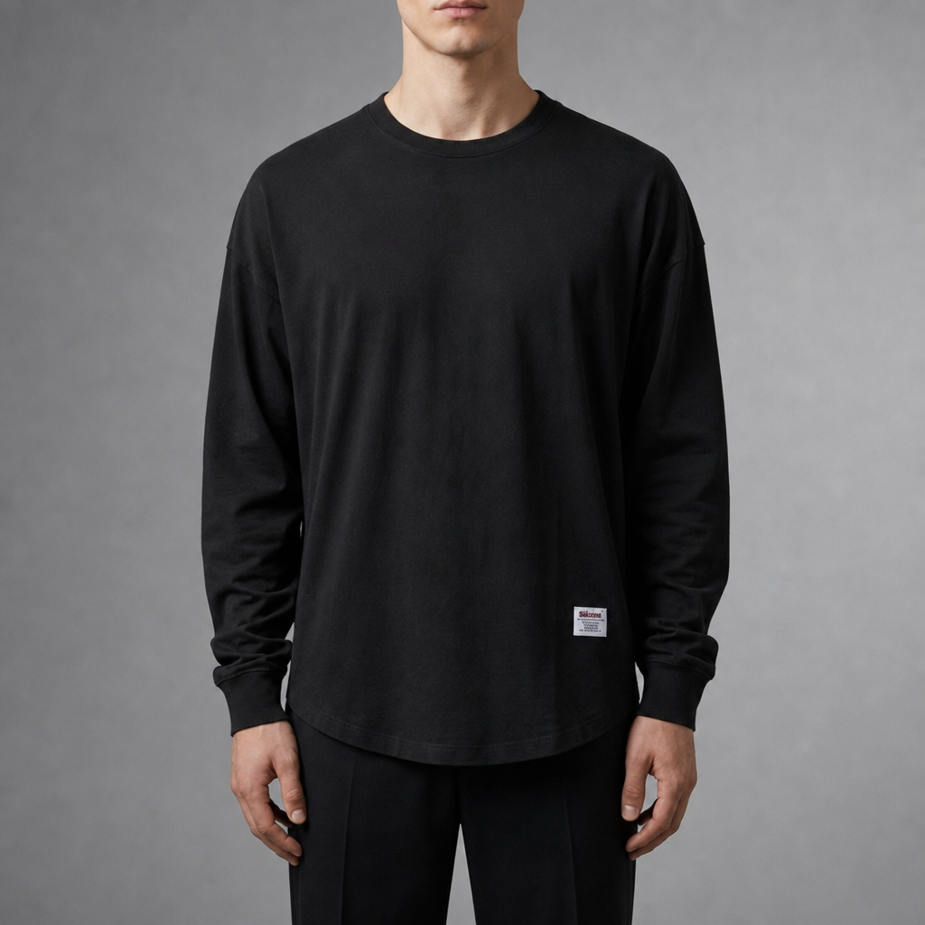 Bonifacio Drop Hem Crewneck Pullover in Black