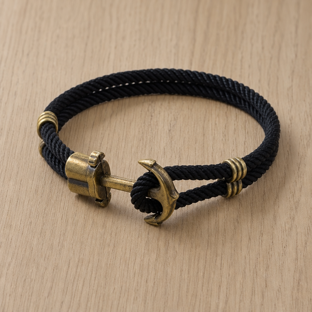 Taormina Anchor Rope Bracelet in Black