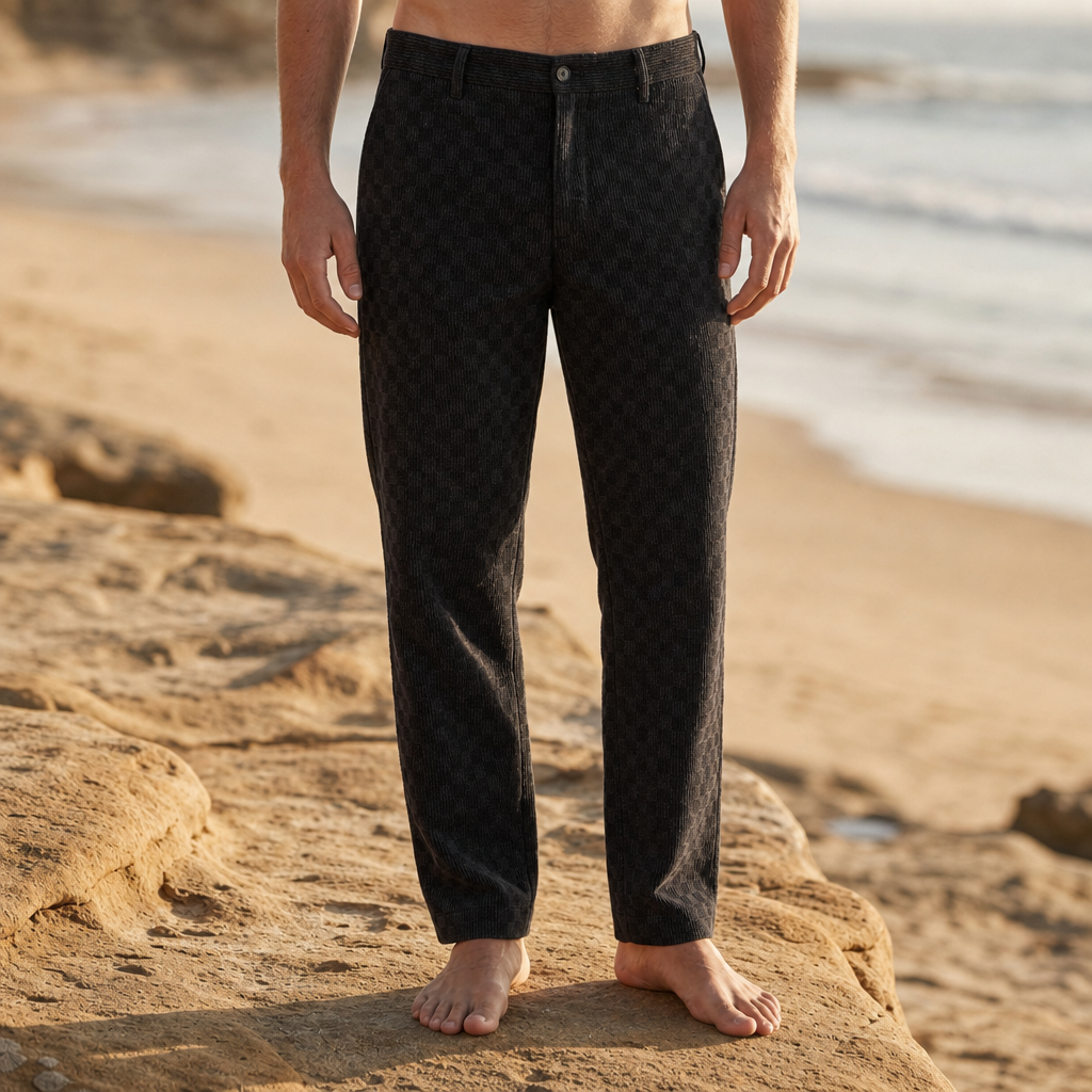 Aegina Checkered Corduroy Trousers in Black