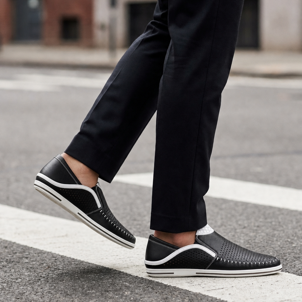 Elounda Perforated Leather Loafers in Black