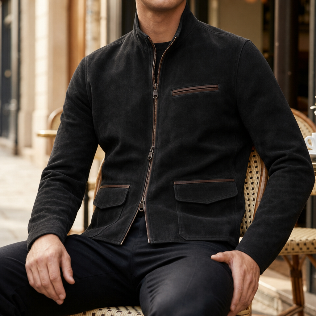 Frigiliana Suede Field Jacket in Black