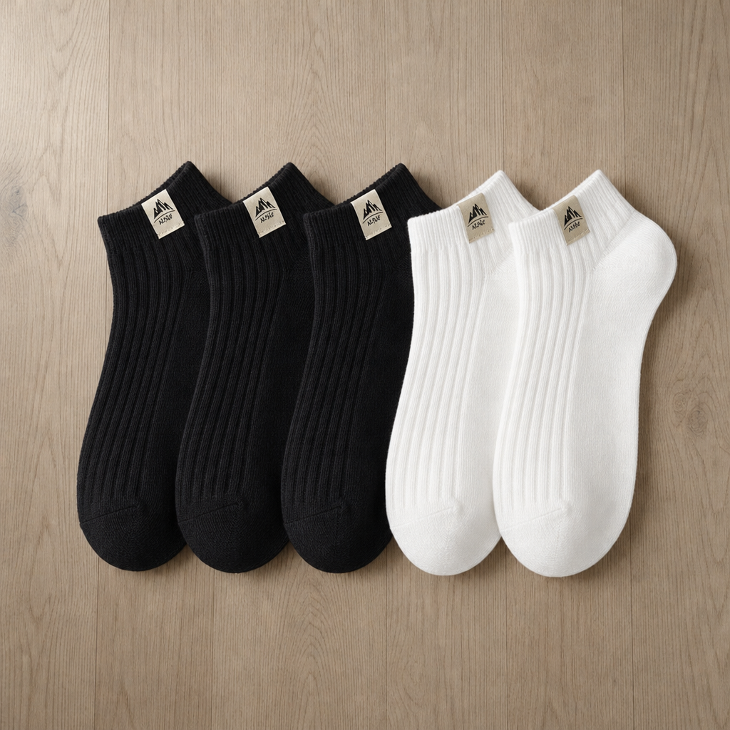 Split Ribbed Ankle Sock Set in Black & White (5-Pack)