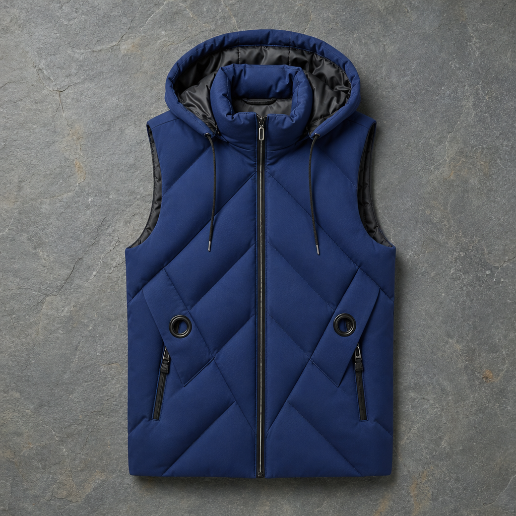 Soller Hooded Quilted Vest in Blue