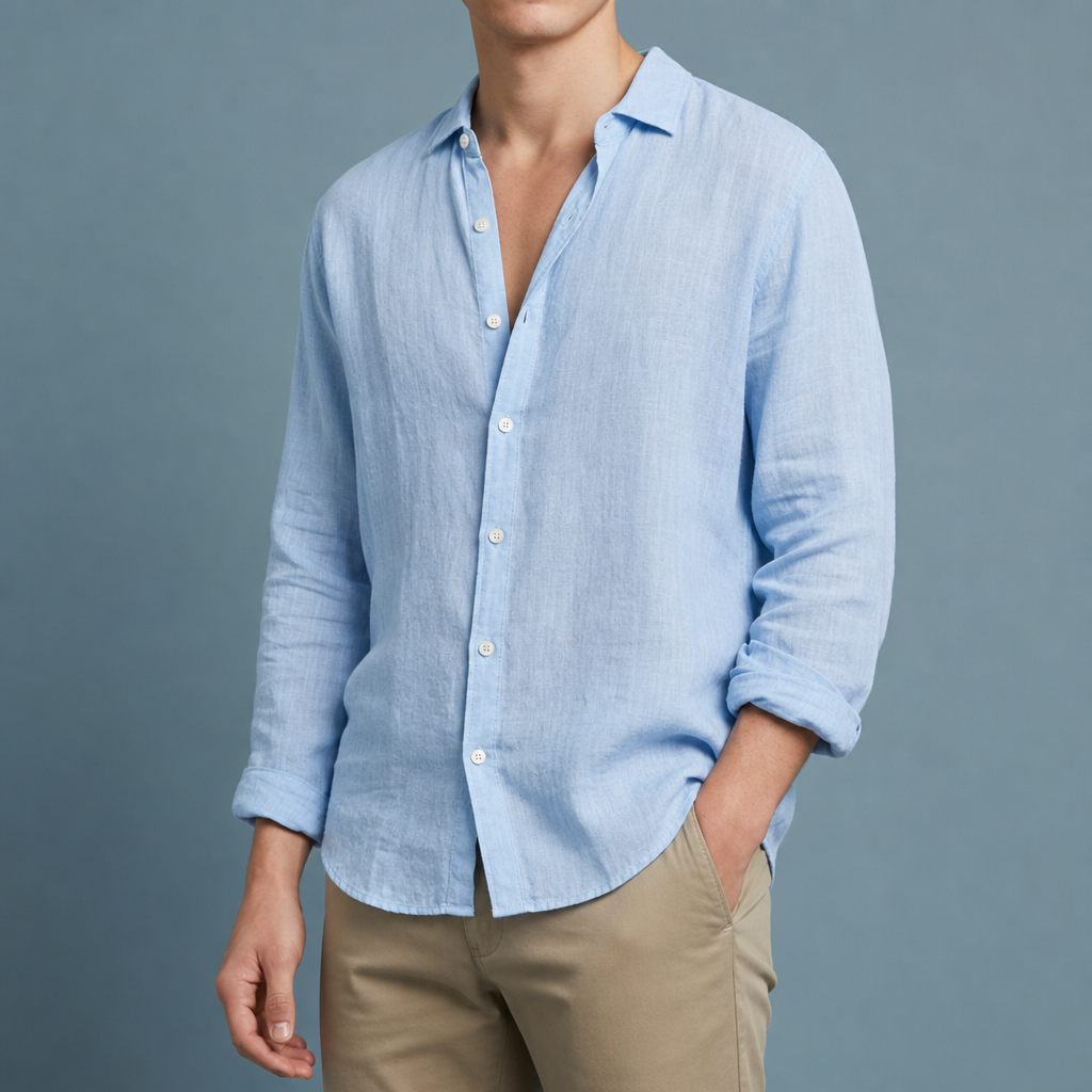 Fiesole Linen Button-Up Shirt in Blue