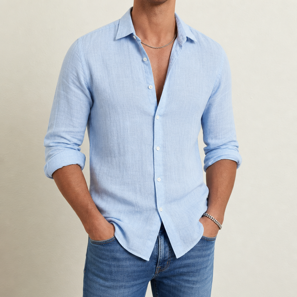 Emillio Linen Blend Shirt in Blue