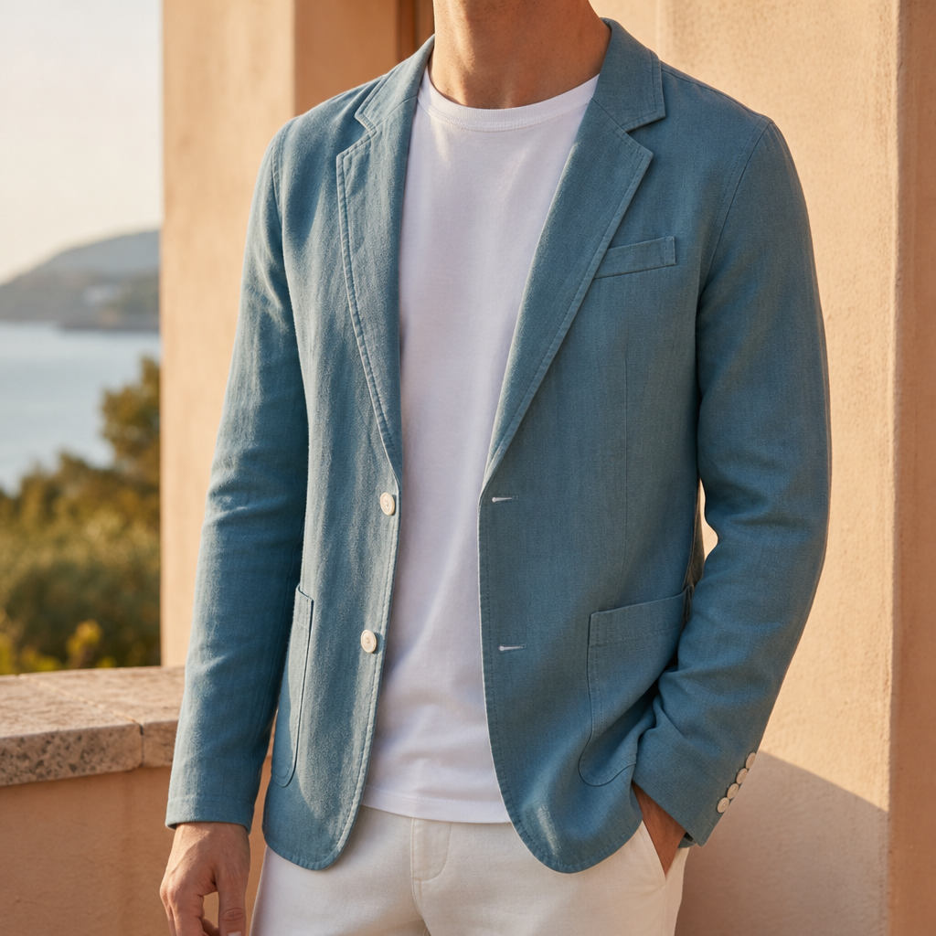 Calpe Relaxed Linen Blazer in Blue
