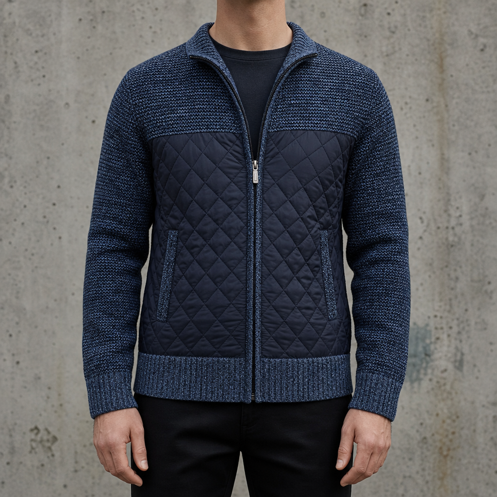 Paphos Quilted Knit Panel Jacket in Blue