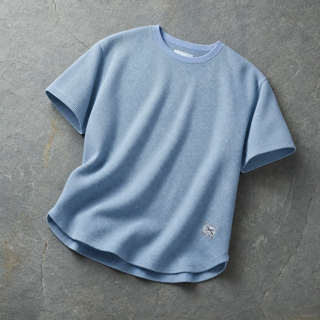 Granada Waffle Knit Drop Tee in Blue