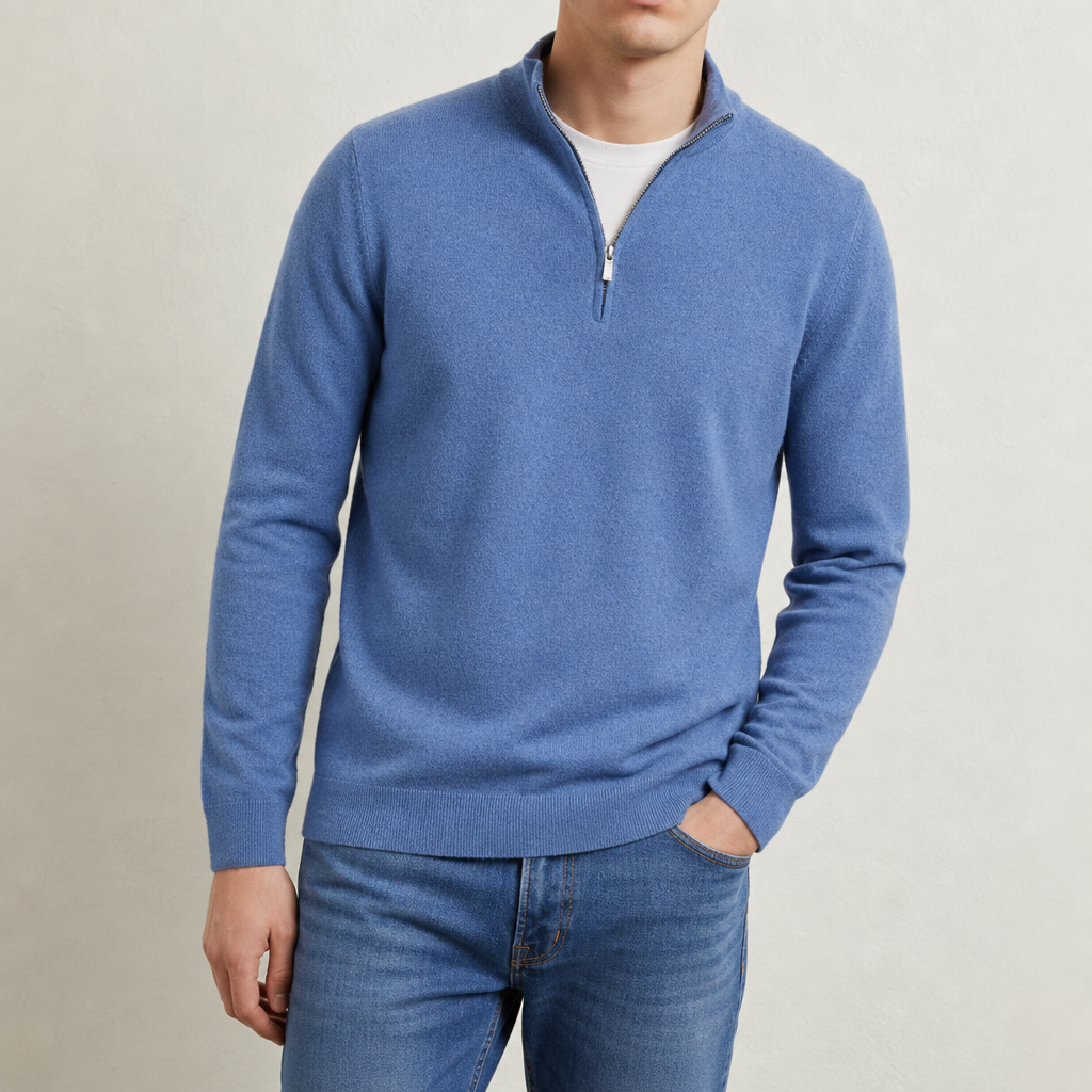 Primero Zip Collar Sweater in Blue