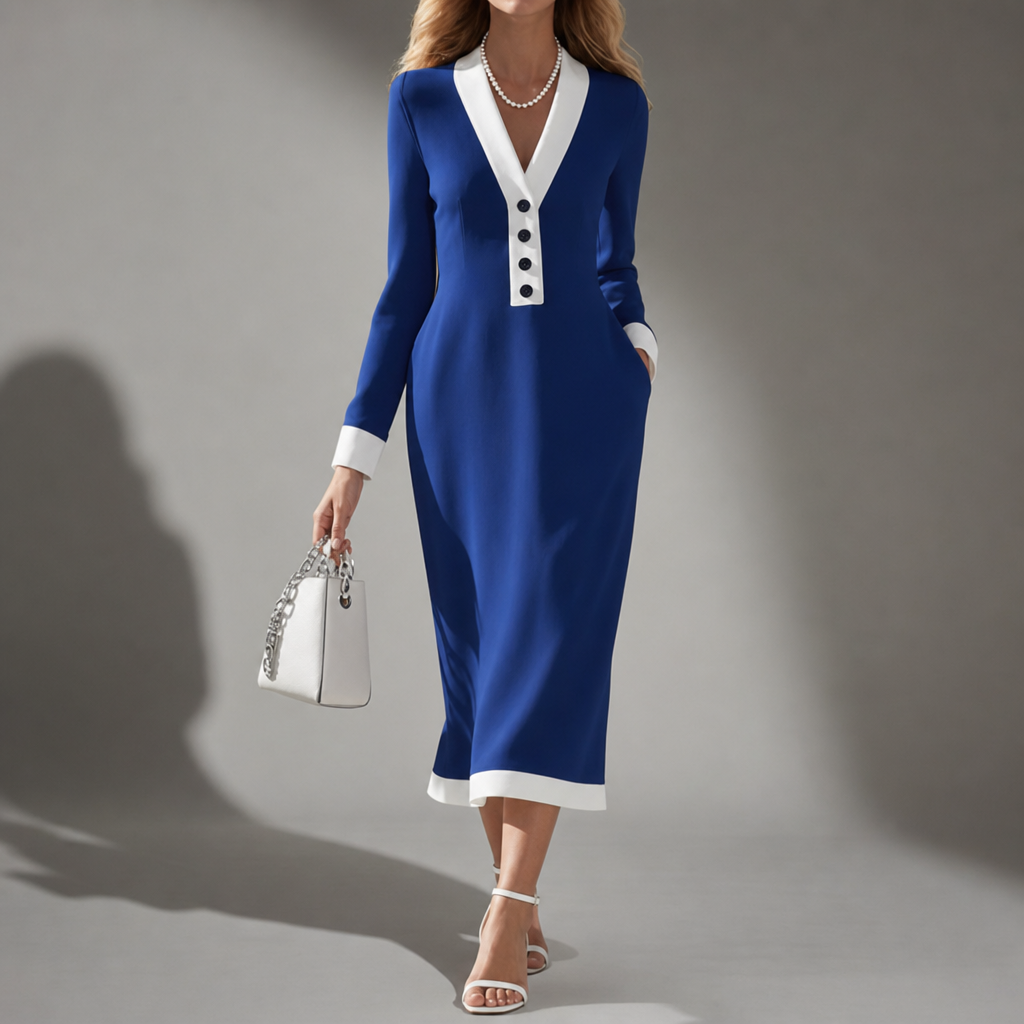 Lucca Color Block Midi Dress in Blue