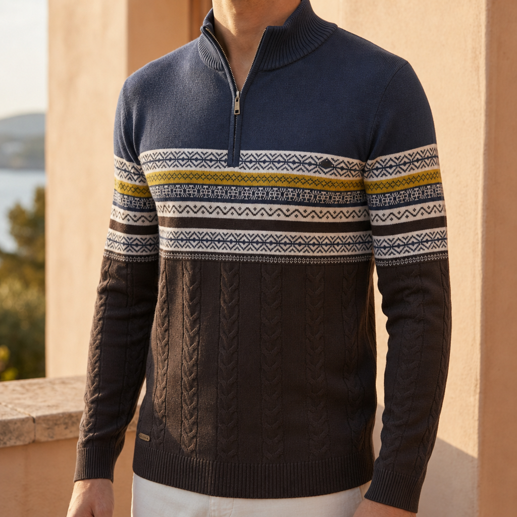 Bellagio Nordic Quarter Zip Sweater in Blue
