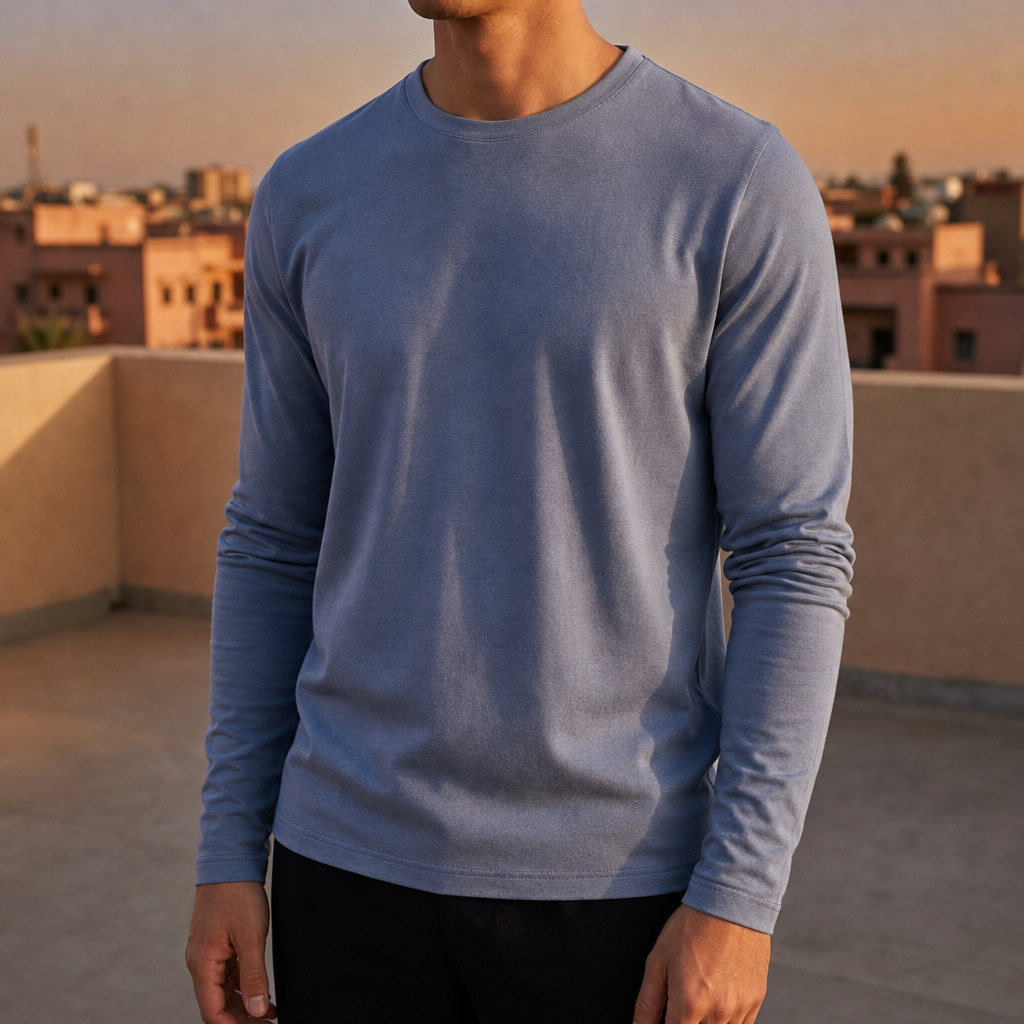 Trento Slim Crewneck Long-Sleeve Tee in Blue