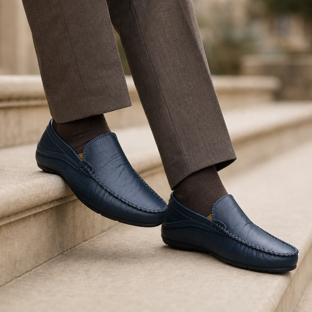 Olviera Leather Slip-On Loafers in Blue