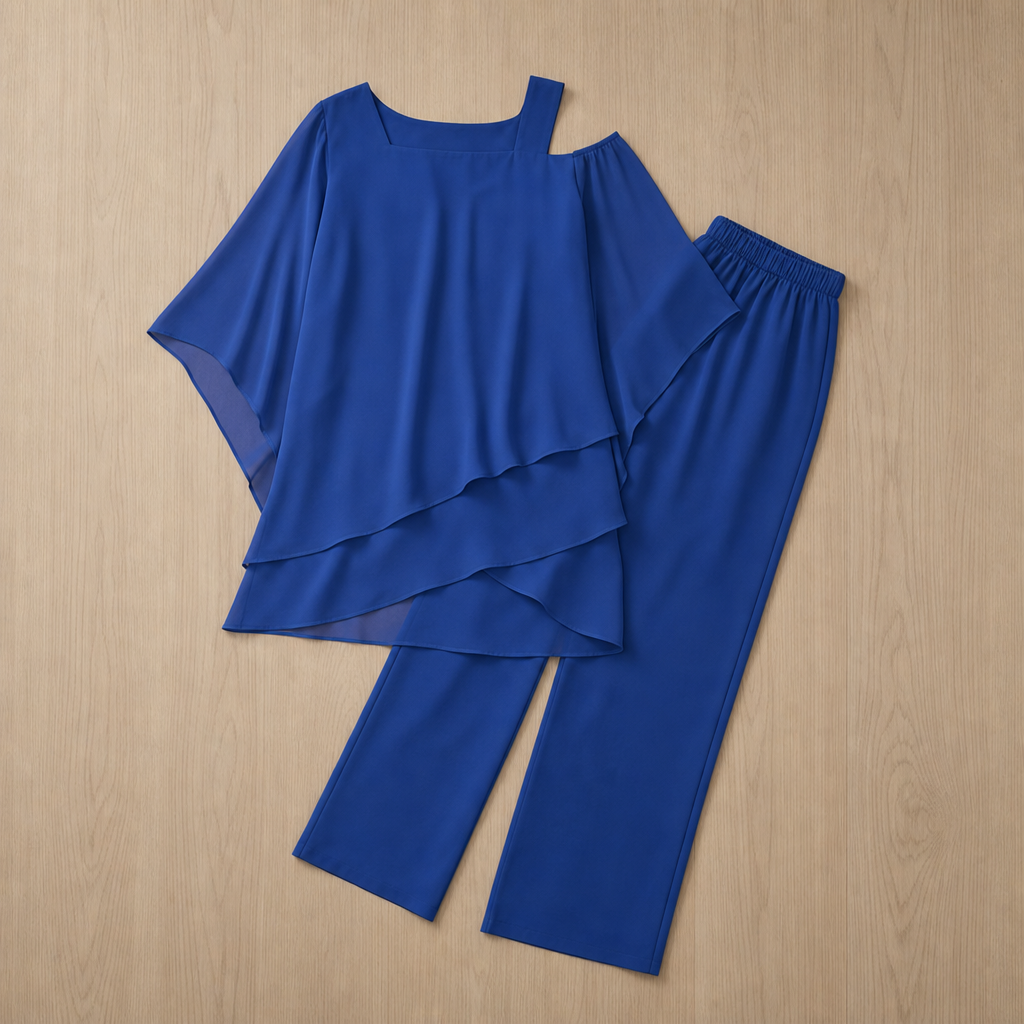 Obidos Layered Chiffon Pants Set in Blue
