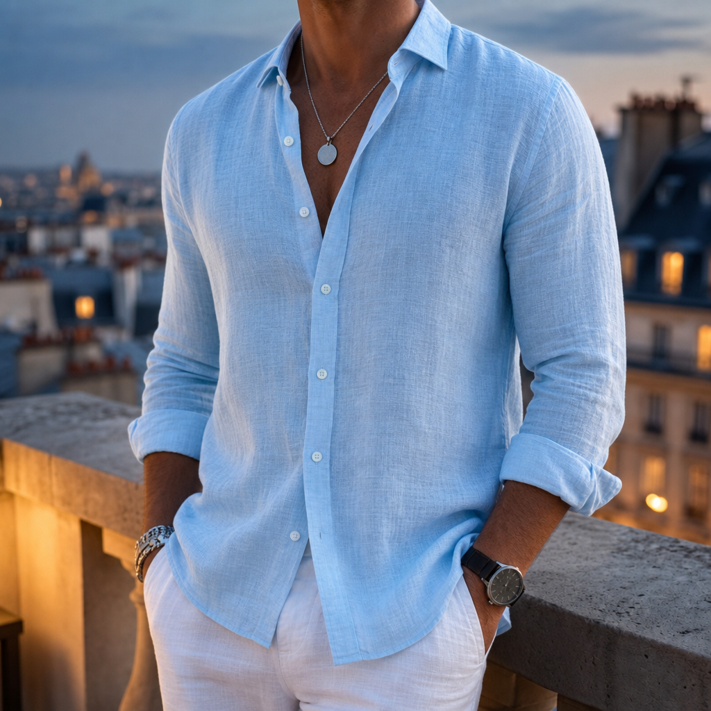 Grasse Linen Button-Up Shirt in Blue