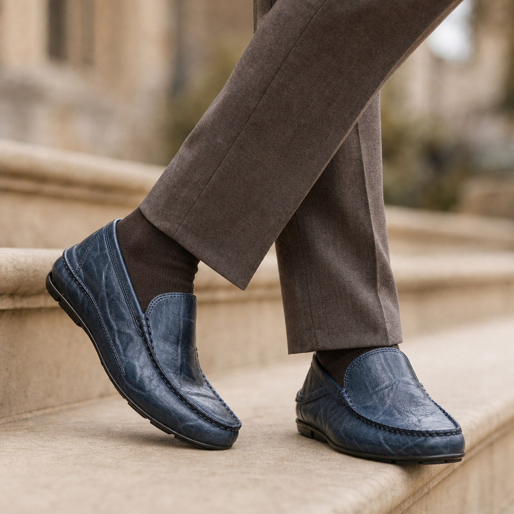 Mantova Leather Moccasin Loafers in Blue