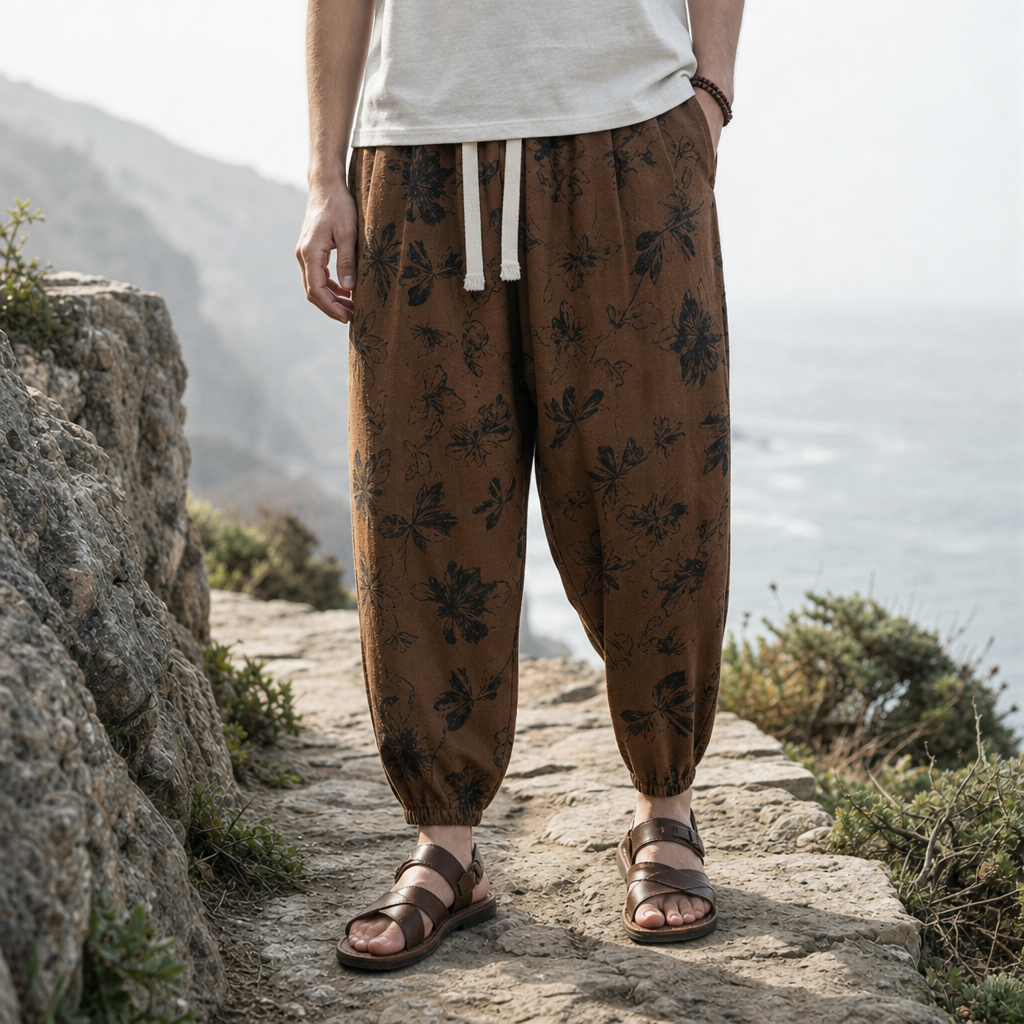 Gythio Floral Print Harem Pants in Brown Floral