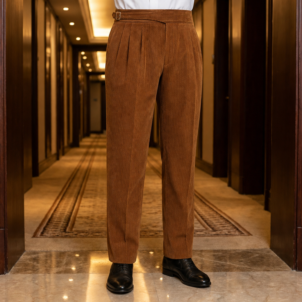 Amarante Pleated Corduroy Trousers in Brown