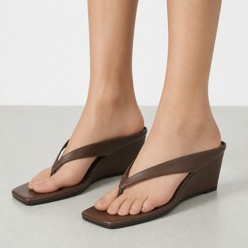 Oviedo Square Toe Wedge Sandals in Brown