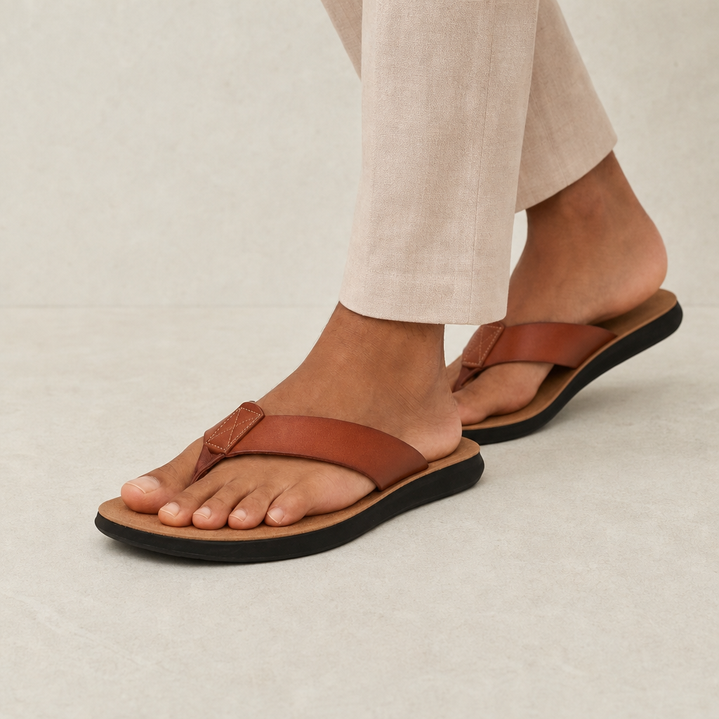 Amorgos Leather Toe Post Sandals in Brown