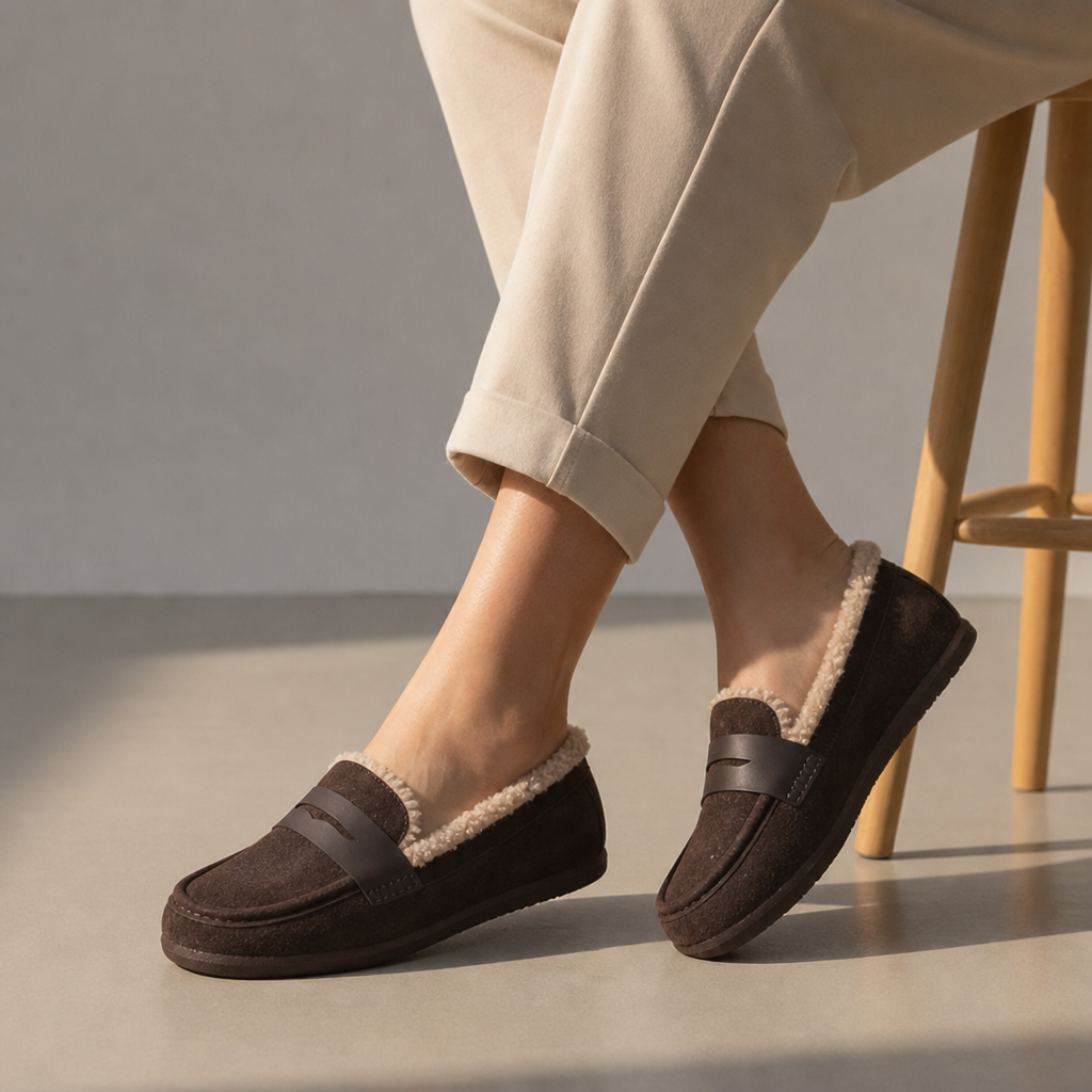 Comino Fur Lined Loafers in Brown