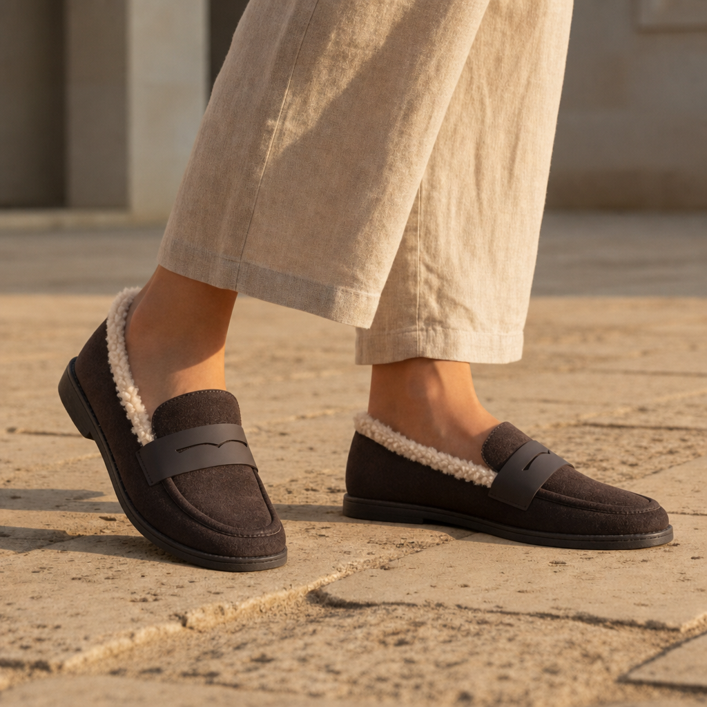 Matera Fur Lined Loafers in Brown