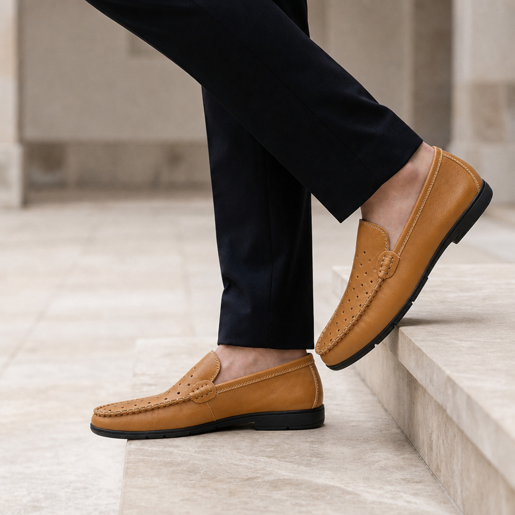 Soller Perforated Leather Loafers in Brown
