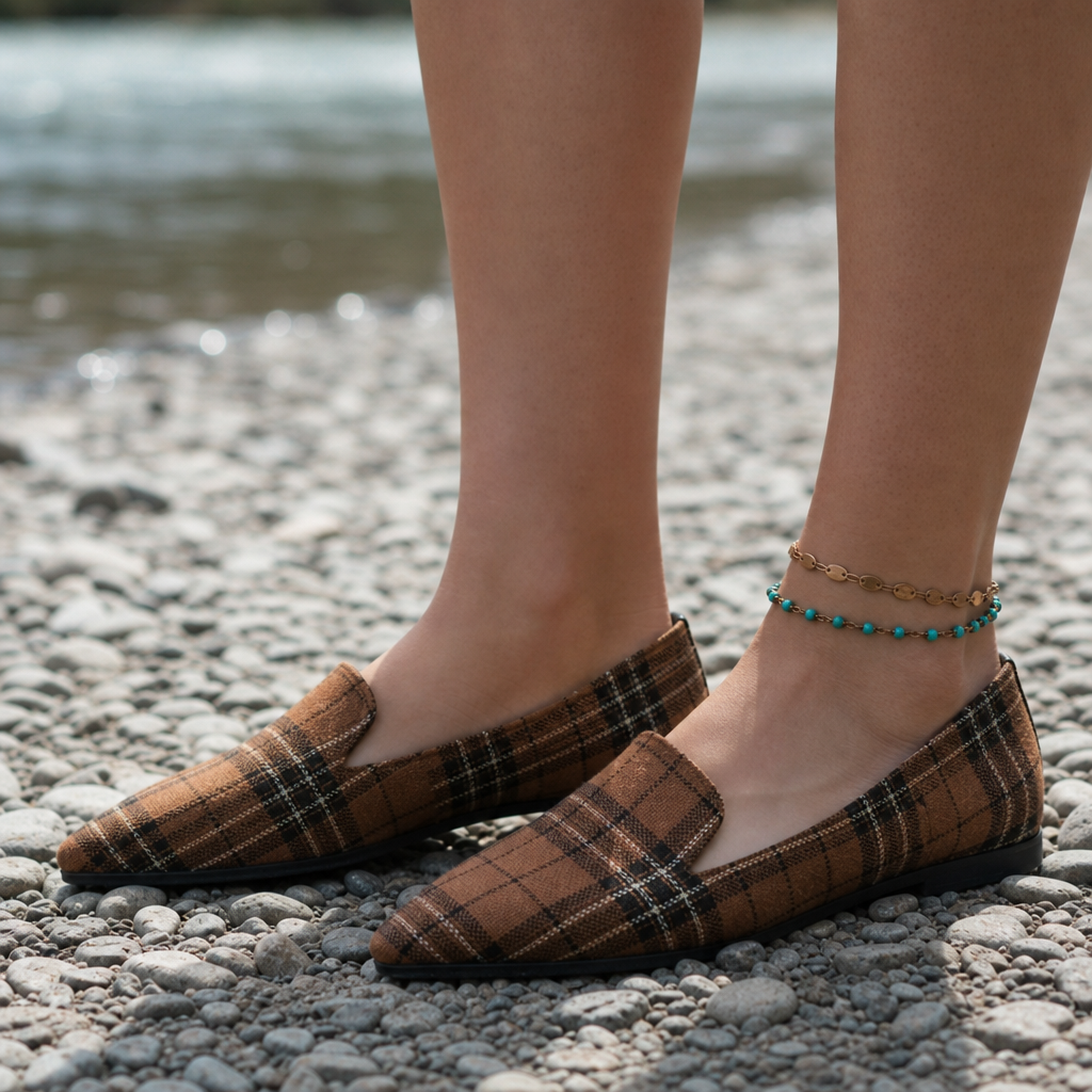 Sibenik Plaid Pointed Flats in Brown