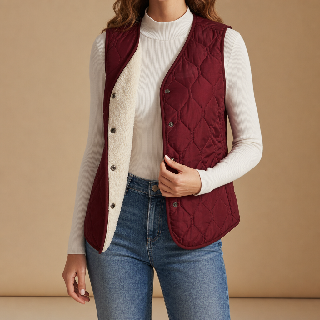 Makarska Sherpa Lined Quilted Vest in Burgundy